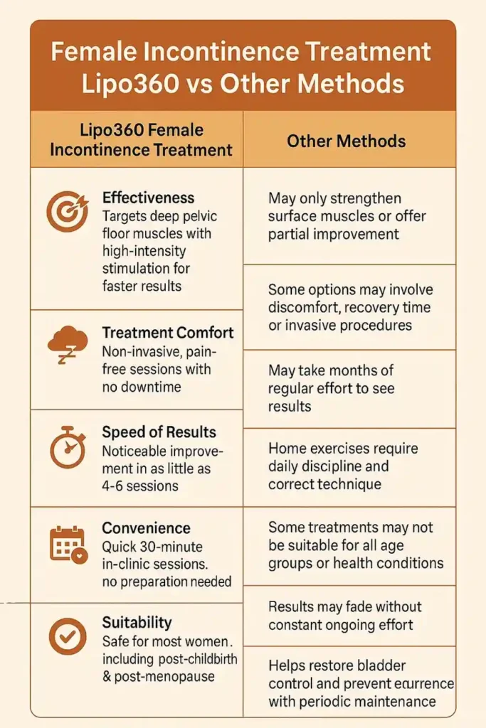 Comprehensive Guide To Female Incontinence Treatment Options 1 Table showing benefits of incontinence treatment Hatfield