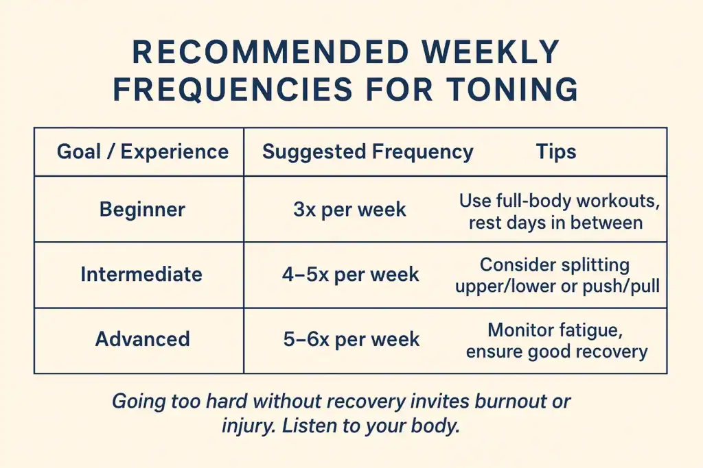 Achieving the Perfect Tone: How Often Should You Exercise for Results? 2 Graphic to show how often you should do exercise to help with toning Hatfield